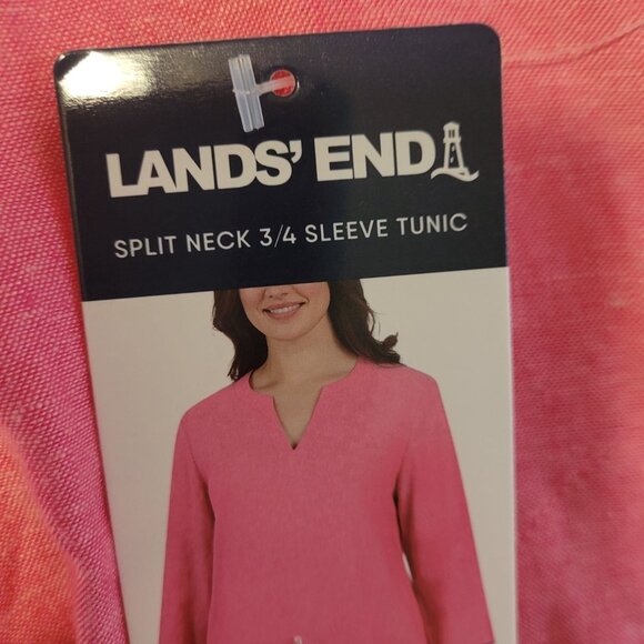 Lands End Pink Linen blend Tunic Top Split Neck 3/4 Sleeve S Beachcore Granny - Picture 4 of 6